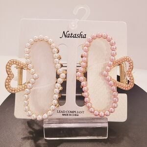 Natasha Pearl Hair Clips - Gold and Pink